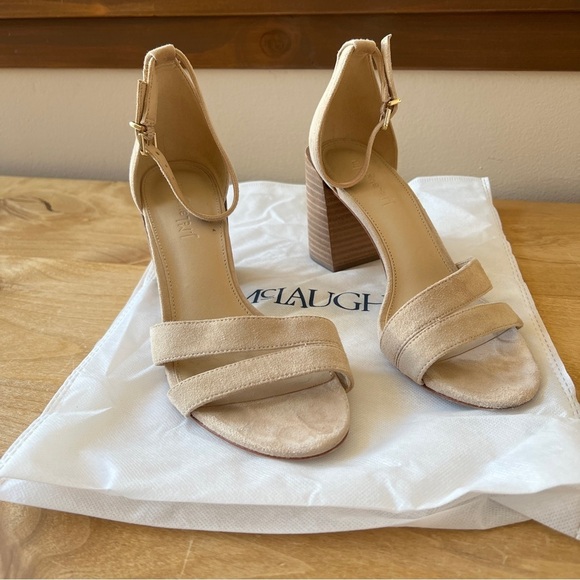 J. McLaughlin Shauna Suede Sandals Heels Chunky Block neutral summer office chic - Picture 3 of 11